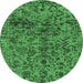 Round Machine Washable Abstract Emerald Green Modern Area Rugs, wshabs1775emgrn