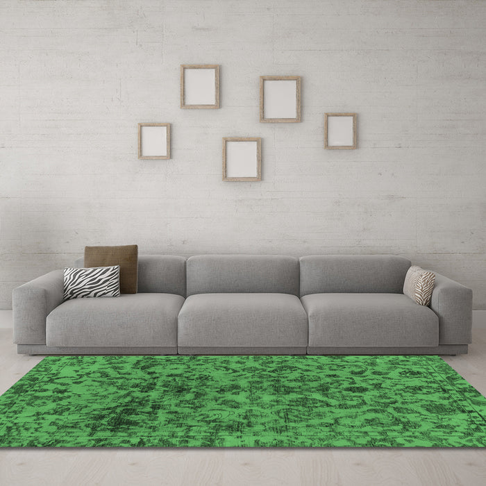 Machine Washable Abstract Emerald Green Modern Area Rugs in a Living Room,, wshabs1775emgrn