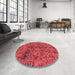 Round Machine Washable Abstract Red Rug in a Office, wshabs1775