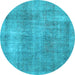 Round Machine Washable Abstract Light Blue Modern Rug, wshabs1776lblu