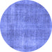 Round Machine Washable Abstract Blue Modern Rug, wshabs1776blu