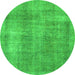 Round Machine Washable Abstract Green Modern Area Rugs, wshabs1776grn