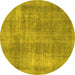 Round Abstract Yellow Modern Rug, abs1776yw