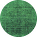 Round Machine Washable Abstract Green Modern Area Rugs, wshabs1777grn