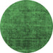 Round Abstract Emerald Green Modern Rug, abs1777emgrn