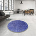 Round Machine Washable Abstract Light Slate Blue Rug in a Office, wshabs1777