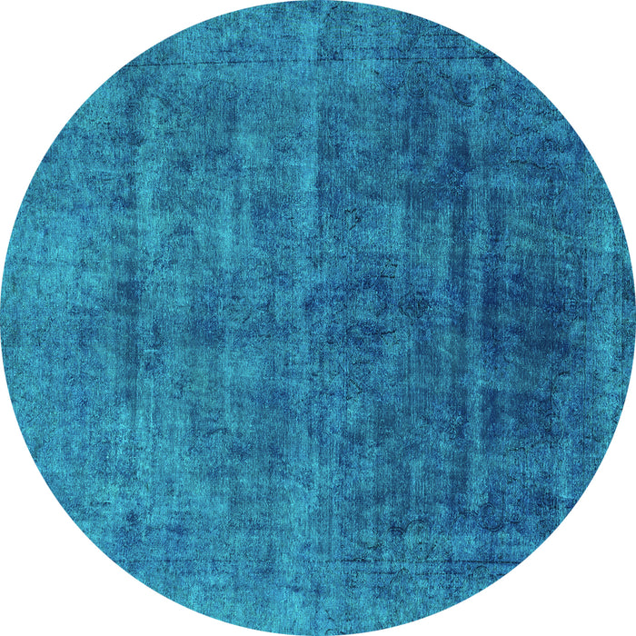 Round Machine Washable Abstract Turquoise Modern Area Rugs, wshabs1777turq