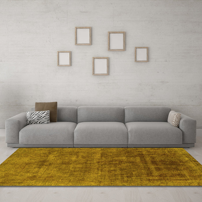 Machine Washable Abstract Yellow Modern Rug in a Living Room, wshabs1777yw