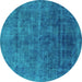 Round Abstract Turquoise Modern Rug, abs1777turq