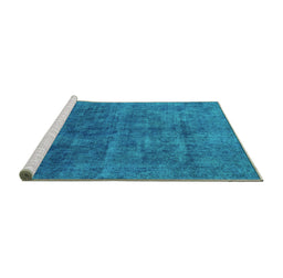 Sideview of Machine Washable Abstract Turquoise Modern Area Rugs, wshabs1777turq