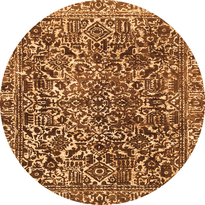 Round Machine Washable Abstract Orange Modern Area Rugs, wshabs1778org