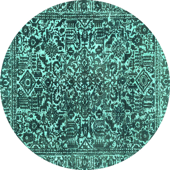 Round Machine Washable Abstract Turquoise Modern Area Rugs, wshabs1778turq