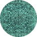 Round Machine Washable Abstract Turquoise Modern Area Rugs, wshabs1778turq