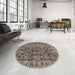 Round Machine Washable Abstract Taupe Brown Rug in a Office, wshabs1778