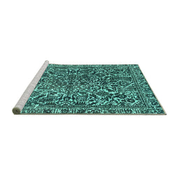 Sideview of Machine Washable Abstract Turquoise Modern Area Rugs, wshabs1778turq