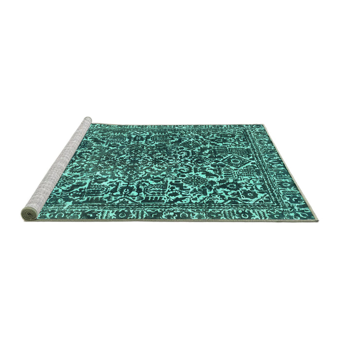 Sideview of Machine Washable Abstract Turquoise Modern Area Rugs, wshabs1778turq