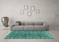 Machine Washable Abstract Turquoise Modern Rug, wshabs1778turq