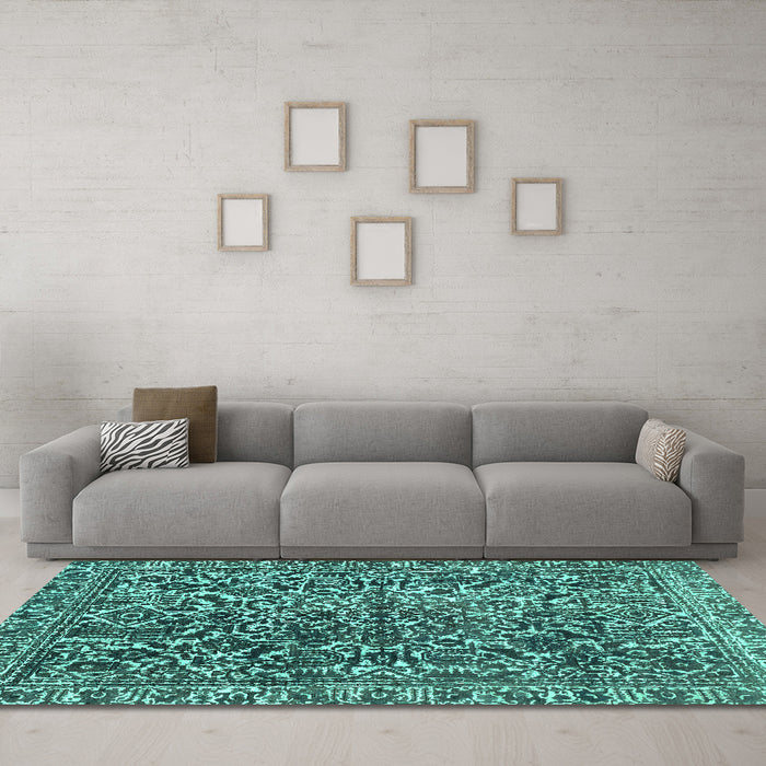 Machine Washable Abstract Turquoise Modern Area Rugs in a Living Room,, wshabs1778turq