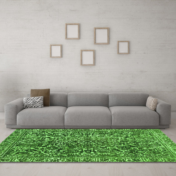 Machine Washable Abstract Green Modern Area Rugs in a Living Room,, wshabs1778grn