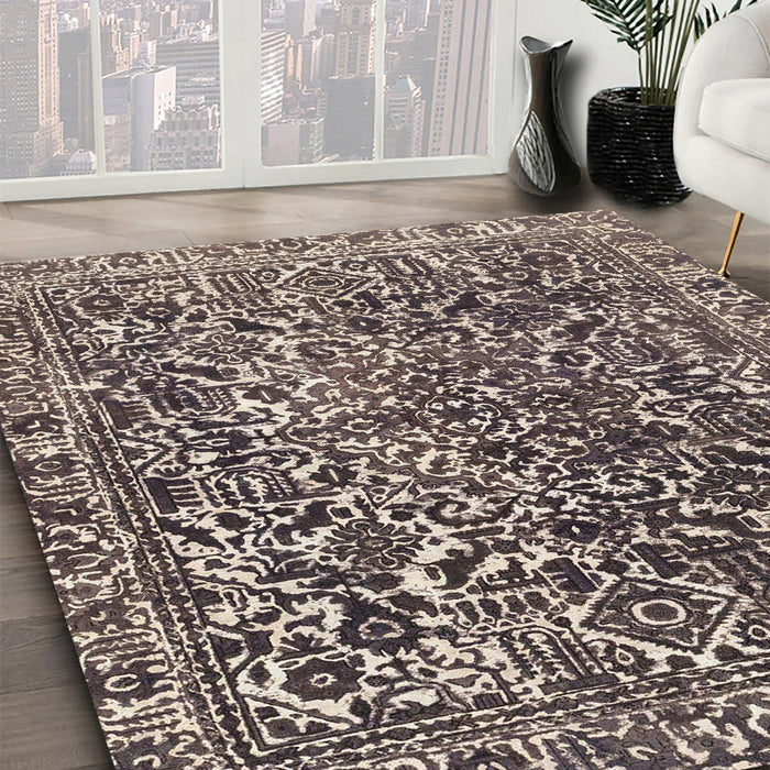 Abstract Taupe Brown Modern Rug in Family Room, abs1778
