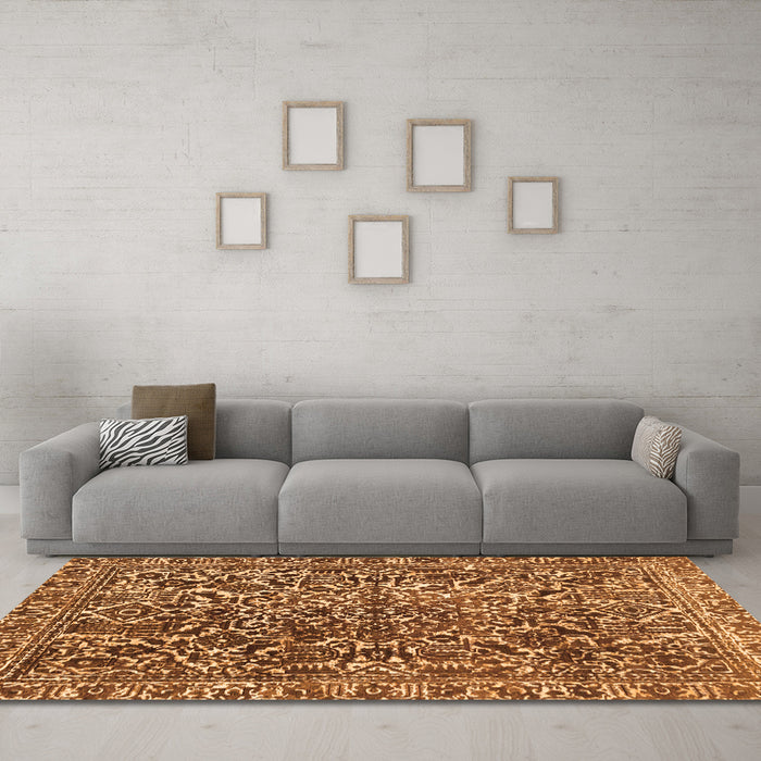 Machine Washable Abstract Orange Modern Area Rugs in a Living Room, wshabs1778org