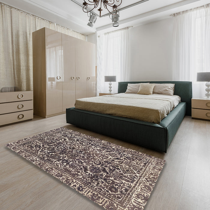 Machine Washable Abstract Taupe Brown Rug in a Bedroom, wshabs1778
