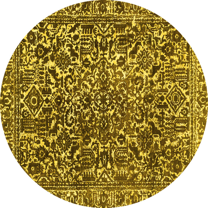 Round Machine Washable Abstract Yellow Modern Rug, wshabs1778yw