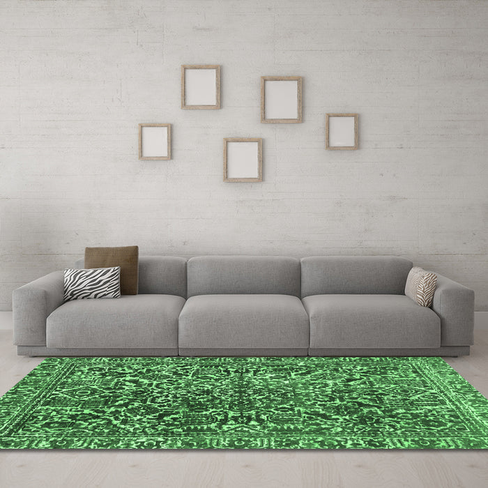 Machine Washable Abstract Emerald Green Modern Area Rugs in a Living Room,, wshabs1778emgrn