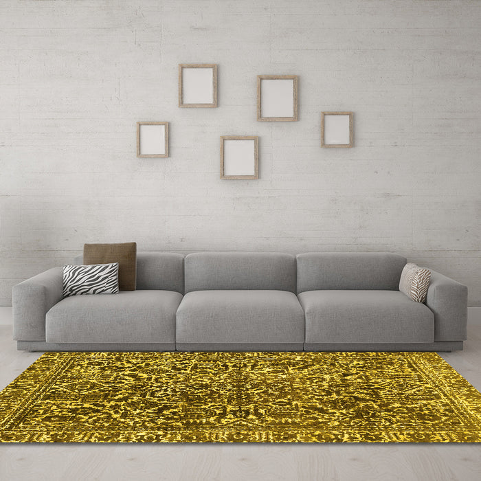 Machine Washable Abstract Yellow Modern Rug in a Living Room, wshabs1778yw