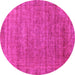 Round Machine Washable Abstract Pink Modern Rug, wshabs1779pnk