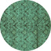 Round Machine Washable Abstract Turquoise Modern Area Rugs, wshabs177turq