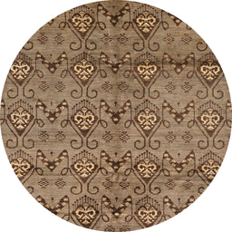 Round Machine Washable Abstract Saddle Brown Rug, wshabs177