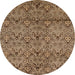 Round Machine Washable Abstract Saddle Brown Rug, wshabs177