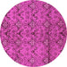 Round Machine Washable Abstract Pink Modern Rug, wshabs177pnk