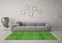 Machine Washable Abstract Green Modern Rug, wshabs177grn