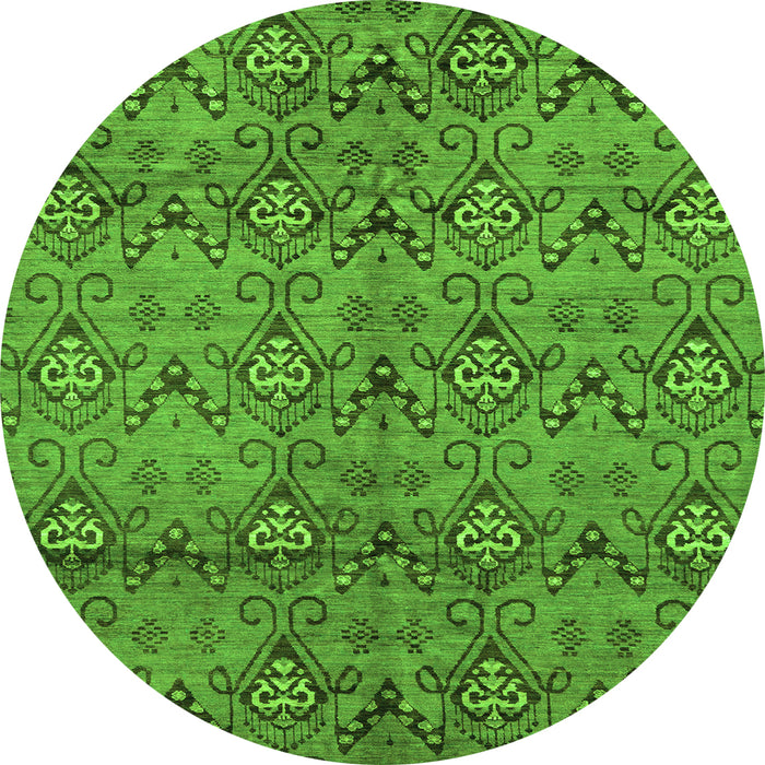 Round Machine Washable Abstract Green Modern Area Rugs, wshabs177grn