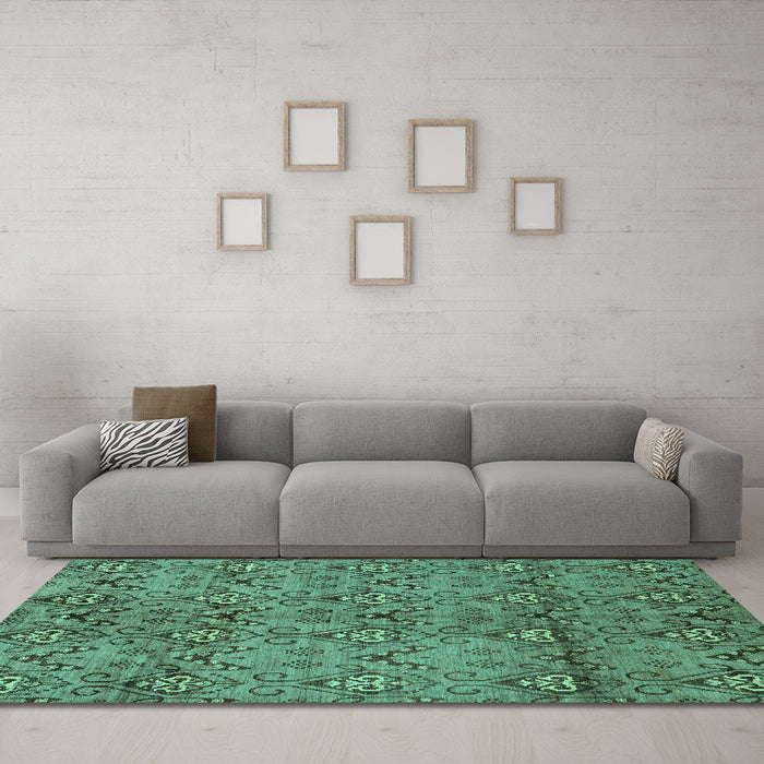 Machine Washable Abstract Turquoise Modern Area Rugs in a Living Room,, wshabs177turq