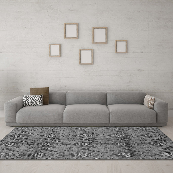 Machine Washable Abstract Gray Modern Rug in a Living Room,, wshabs177gry