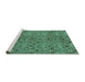 Sideview of Machine Washable Abstract Turquoise Modern Area Rugs, wshabs177turq