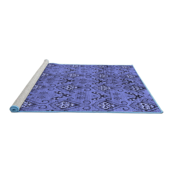Sideview of Machine Washable Abstract Blue Modern Rug, wshabs177blu