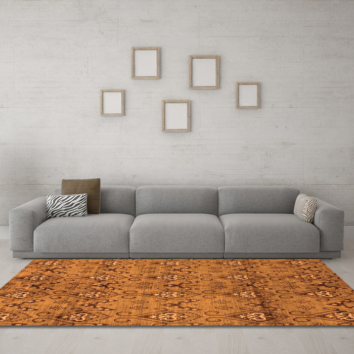 Machine Washable Abstract Orange Modern Area Rugs in a Living Room, wshabs177org