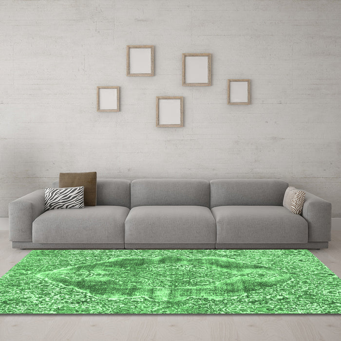 Machine Washable Abstract Emerald Green Modern Area Rugs in a Living Room,, wshabs1780emgrn
