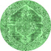 Round Machine Washable Abstract Emerald Green Modern Area Rugs, wshabs1780emgrn