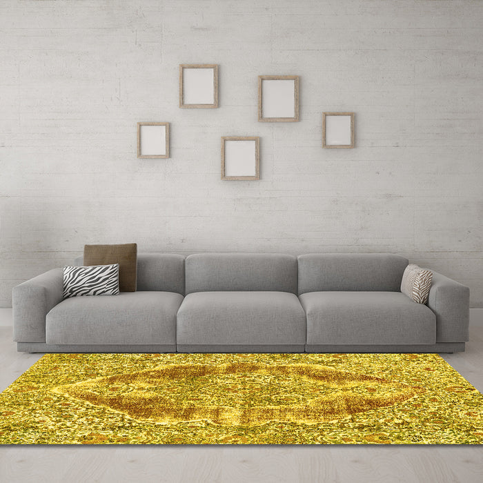 Machine Washable Abstract Yellow Modern Rug in a Living Room, wshabs1780yw