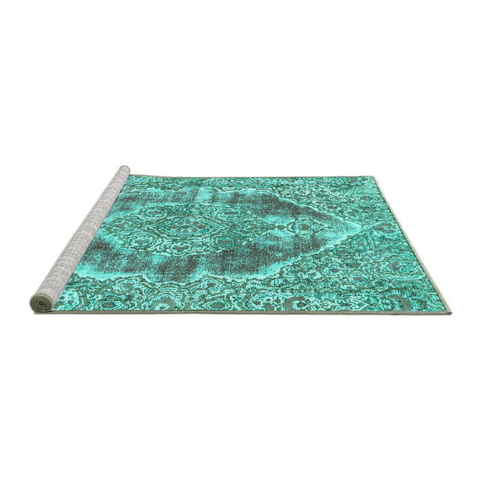Sideview of Machine Washable Abstract Turquoise Modern Area Rugs, wshabs1780turq