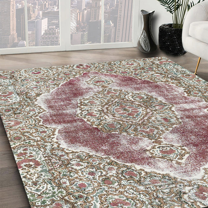 Abstract Dark Gold Brown Modern Rug in Family Room, abs1780