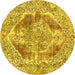 Round Abstract Yellow Modern Rug, abs1780yw