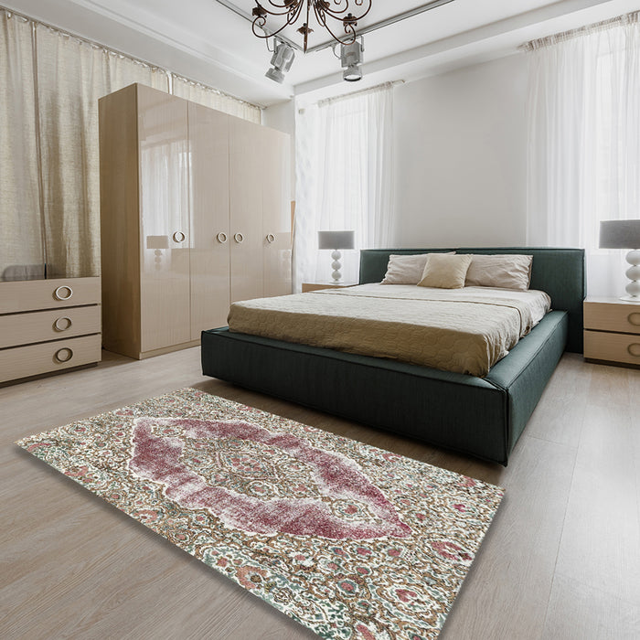 Machine Washable Abstract Dark Gold Brown Rug in a Bedroom, wshabs1780