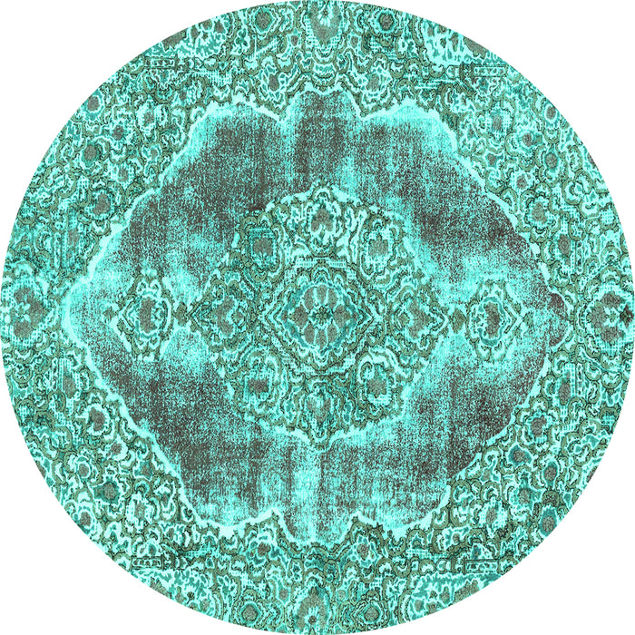 Round Abstract Turquoise Modern Rug, abs1780turq