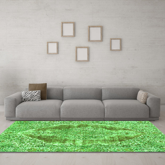 Machine Washable Abstract Green Modern Area Rugs in a Living Room,, wshabs1780grn